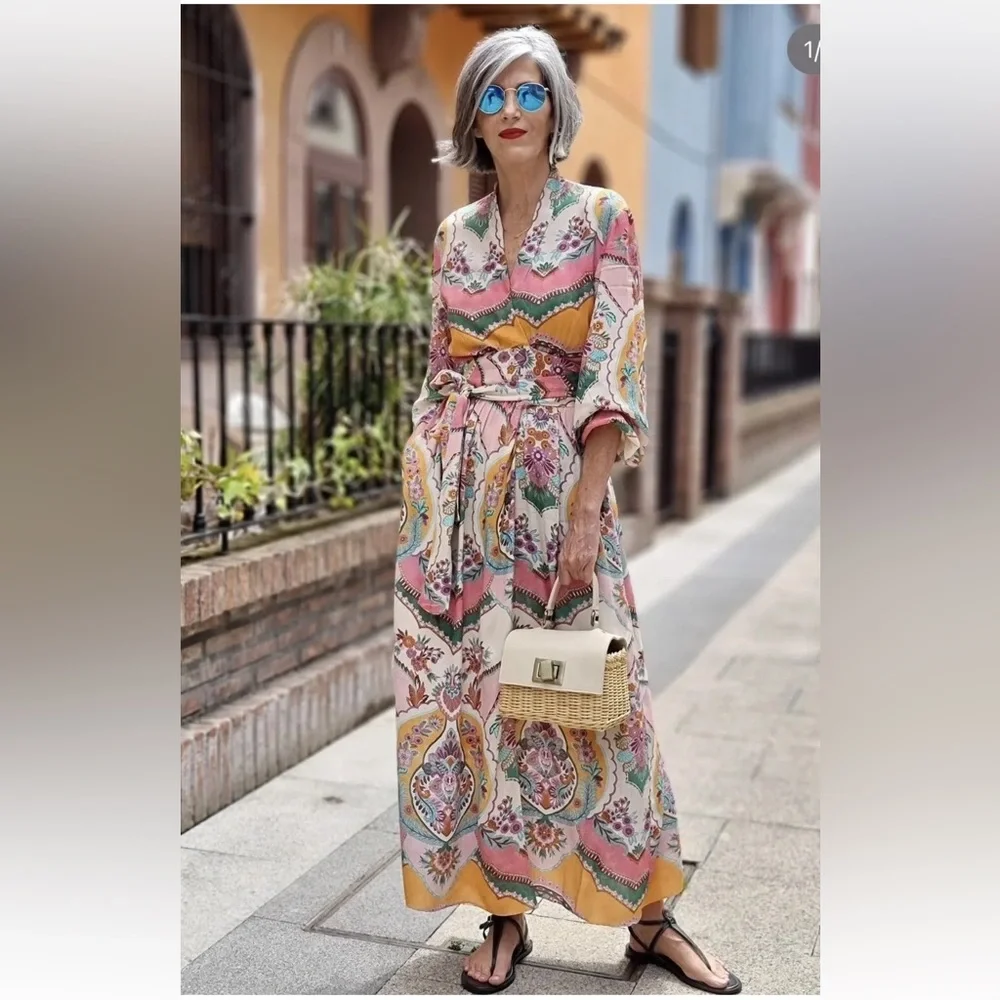 Zara Printed Maxi Wrap Floral Dress - Picture 1 of 8